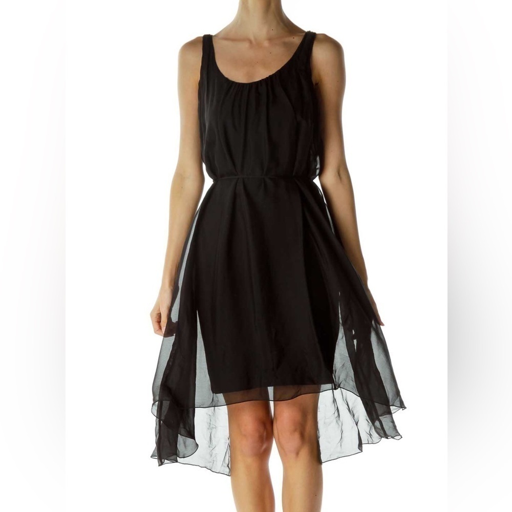Elie Tahari 100% Silk Overlay Trapeze Black Dress • Minimalist • Size M 🗣